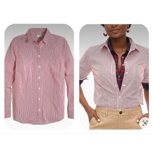 EUC J. Crew Factory Classic Shirt in Red and White Pinstripe. Size Medium.